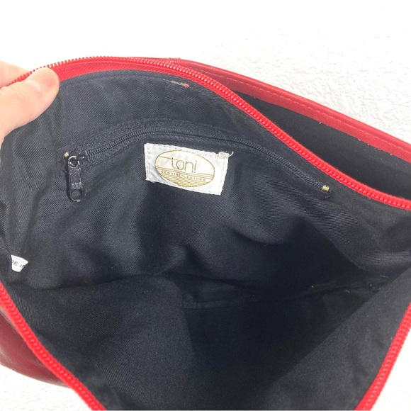 Vintage Toni Red Leather Crossbody Bag 12x8" Retro Purse Removable Strap - Picture 13 of 15